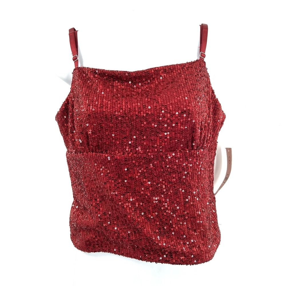 NEW No Boundaries red sequin tank top y2k party club rave L 12 14‎